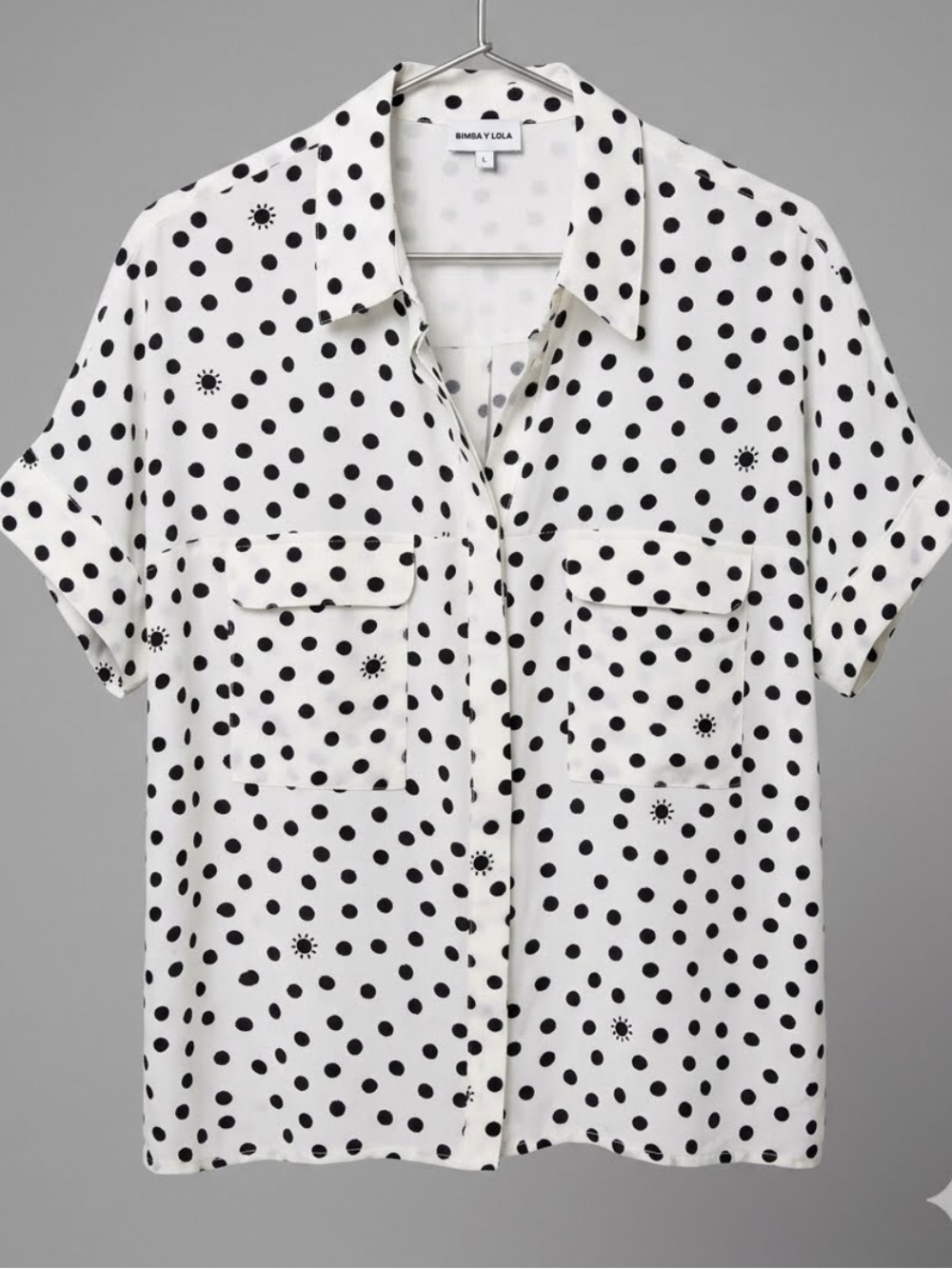 Polka Dot Short Sleeve Button-Down Shirt - Black on White
